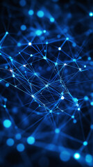 Abstract digital network, interconnected glowing blue nodes and lines, neural network. Ai generated image