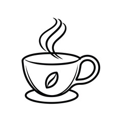 A Minimalist Coffee Cup Illustration Aromatic and Inviting Design Featuring Steaming Brew and a Coffee Bean Adornment for Cafe or Coffee Shop