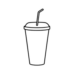 Minimalist Line Art Depicting a Disposable Cup with a Lid and Straw Ideal for Menu Illustrations and Design Projects