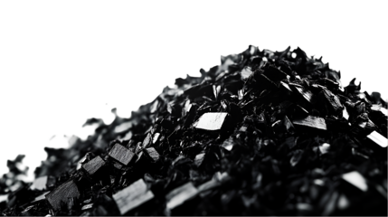 Glistening graphite crystals against a dark backdrop form a striking abstract pattern, suitable for science or technology visuals, transparent background
