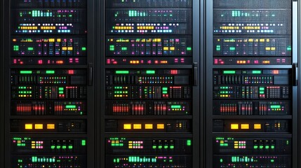 Server rack with glowing indicators