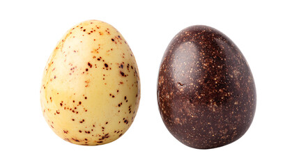 two eggs with spots on them sitting side by side