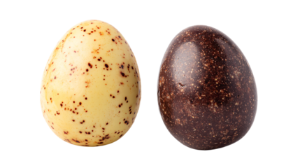 two eggs with spots on them sitting side by side