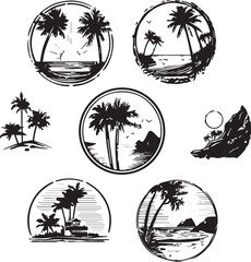 Malibu beach California silhouette drawing vector tree