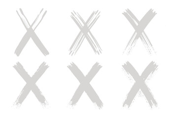 Cross Marks: A collection of six hand-drawn cross marks, perfect for highlighting choices or emphasizing negation, ideal for web design, print media, and minimalist concepts.