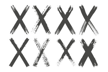 Hand-Painted Cross Graphic Set: A collection of eight unique, hand-painted cross symbols, each with a slightly different texture and style.