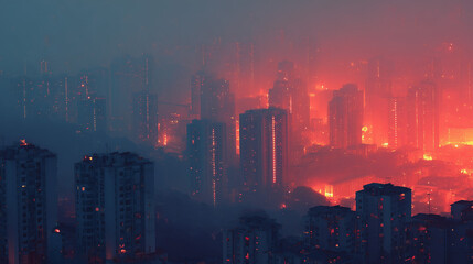 Fototapeta premium Burning city, radiation blaster 