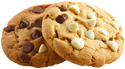 two cookies with chocolate chips and white chocolate chips