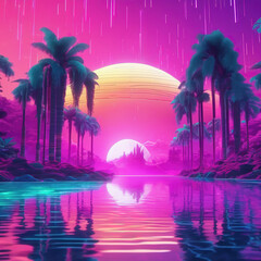 Dreamy Vaporwave Scene at Mirror Lake: Scientific Visualization Style