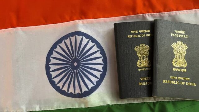 Indian passport with Indian flag
