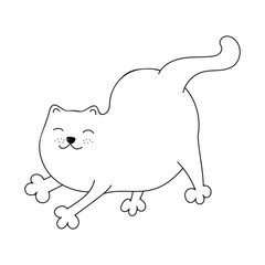 The cat stretches. Cute silhouette of a cat. Hand-drawn drawings