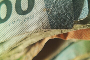 Macro Abstract of Polish Zloty Banknote with Intricate Patterns and Emisi 2022 Detail