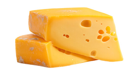 a piece of cheese with holes cut in half