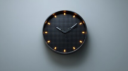 Futuristic digital wall clock white background minimal tech design modern timepiece glowing LED display sleek smart home gadget top down view perfect technology smart living stock photography 