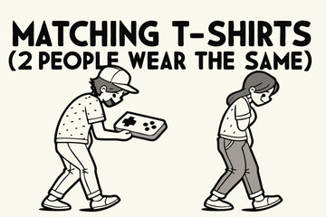 Two people wearing matching t shirts with a fun graphic design