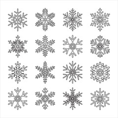 Fototapeta premium Black and White Snowflake Clipart Sheet – Winter Holiday Line Art Collection