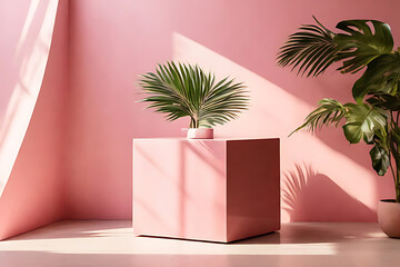 Open book on a table with tropical flowers, sun, and green leaves for a relaxing summer beach holiday
