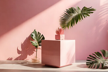 Open book on a table with tropical flowers, sun, and green leaves for a relaxing summer beach holiday

