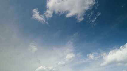 Time lapse. The breathtaking and stunning view of a Blue Sky adorned with Fluffy White Clouds