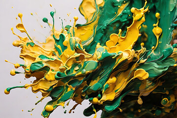 Colorful red and yellow liquid paint splashes on a black background,
a vibrant illustration of abstract color and light
