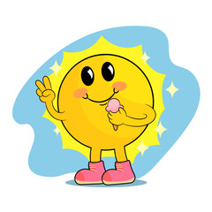 Sun Cartoon happy face. Sun character.