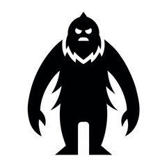 Black Silhouette of Angry Bigfoot or Sasquatch Creature with Sharp Claws and White Neckline
