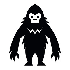 Cartoon Bigfoot Silhouette Illustration, Mysterious Cryptid Creature Depiction, Isolated on White Background