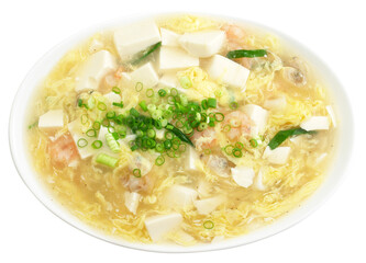Chinese Tofu and Egg Drop Soup with Shrimp