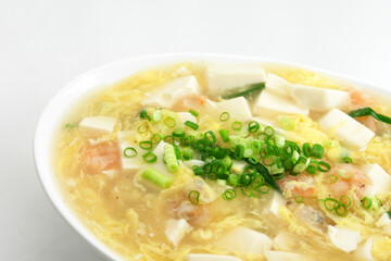 Chinese Tofu and Egg Drop Soup with Shrimp