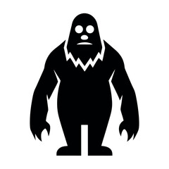 Cartoon Silhouette of Bigfoot Isolated Black Sasquatch Illustration on White Background