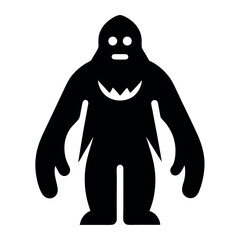 Isolated Silhouette of a BigfootLike Creature Standing, With a Furry Patch and Round Eyes