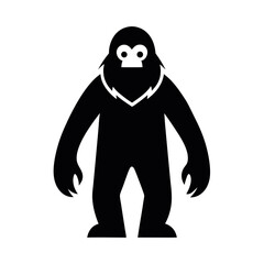 Silhouette Illustration of a Bigfoot, Sasquatch, Standing on White Background, Showing Furry Details