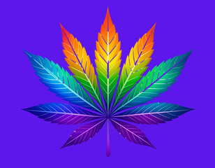  Colorful Cannabis Leaf Logo Design Concept, Transparent Background PNG