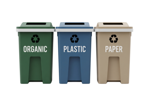 Efficient Waste Management Organic, Plastic, and Paper Recycling Bins