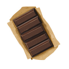 Delicious chocolate bar on brown wrapper transparent background illustrator style artistic environment top-down view