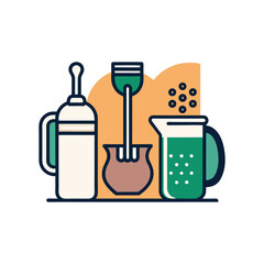 line art home gadget, mug, jug, shovel, mixer machine, icon, logo vector design