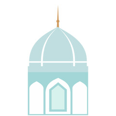 Flat minimal mosque design in white and blue, modern aesthetic ideal for religious posters, Islamic education, or Ramadan themes.