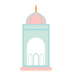 Simple vector mosque minaret with pink dome and soft green structure, perfect for islamic graphic decoration and festive themes.