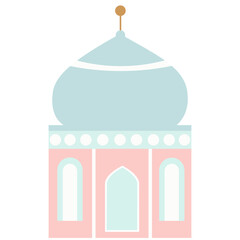 A vertical mosque vector with a crescent and soft blue color palette, ideal for Islamic festival promotional designs or greeting cards.