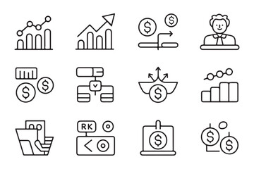 Financial icons demonstrating business growth and investment concepts