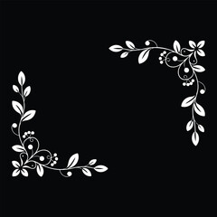 White Floral Corner Decorations on Black Background