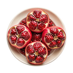 Pomegranate Halves Displayed on a CreamColored Plate on Transparent background PNG