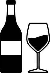 Elegant Wine Still Life A Bottle and Glass of Wine in Classic Black and White Silhouette