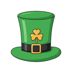 Green leprechaun hat with shamrock decoration for St. Patrick's Day, vector illustration. Traditional symbol, holidays and celebration