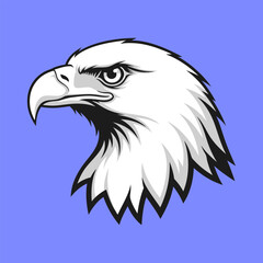 A majestic American bald eagle's head is depicted in a striking vector illustration, showcasing its piercing eye, powerful beak, and wild feathers