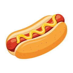 A vector illustration of a hot dog with mustard on a bun, isolated for a fast food icon or snack design