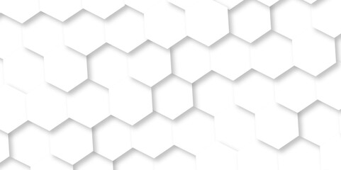 Naklejka premium Minimal white hexagonal with hexagon modern technology creative emboss light honeycomb polygonal web. abstract geometric science and mosaic tile with template texture background. 
