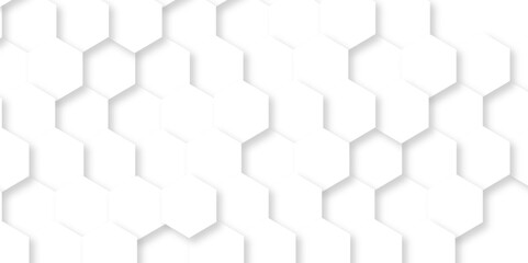 Minimal white hexagonal with hexagon modern technology creative emboss light honeycomb polygonal web. abstract geometric science and mosaic tile with template texture background.	