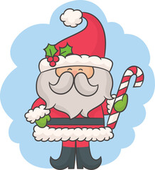 Christmas greeting card with cartoon Santa Claus.