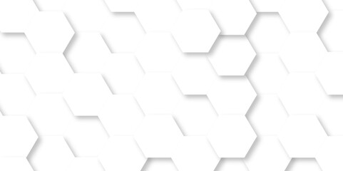 Minimal white hexagonal with hexagon modern technology creative emboss light honeycomb polygonal web. abstract geometric science and mosaic tile with template texture background.	